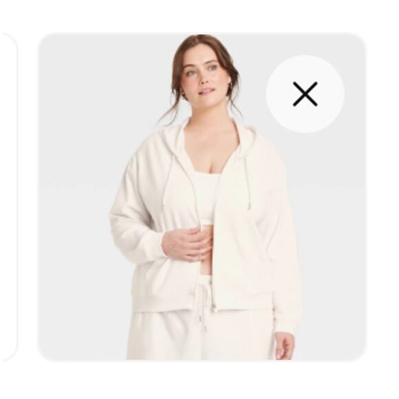 Women's Fleece Zip-up Sweatshirt - Auden™ Cream 3X Soft Drawstring Hood New - Picture 1 of 6